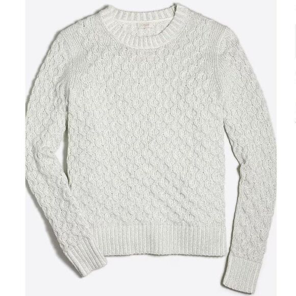 EUC J. Crew Crewneck Metallic Ivory Cable Knit Sweater XS - Picture 3 of 7